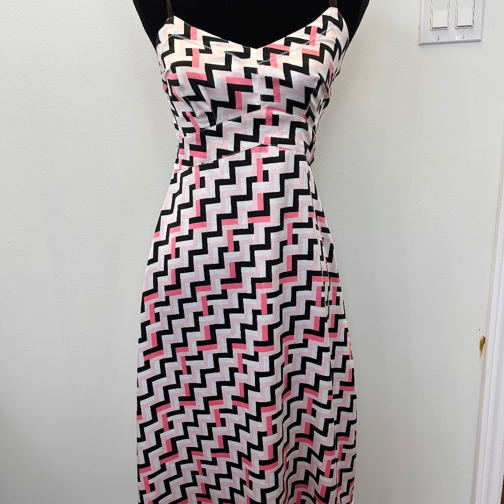 Jacob 1/2 pink & grey chevron like silk spaghetti strap midi dress